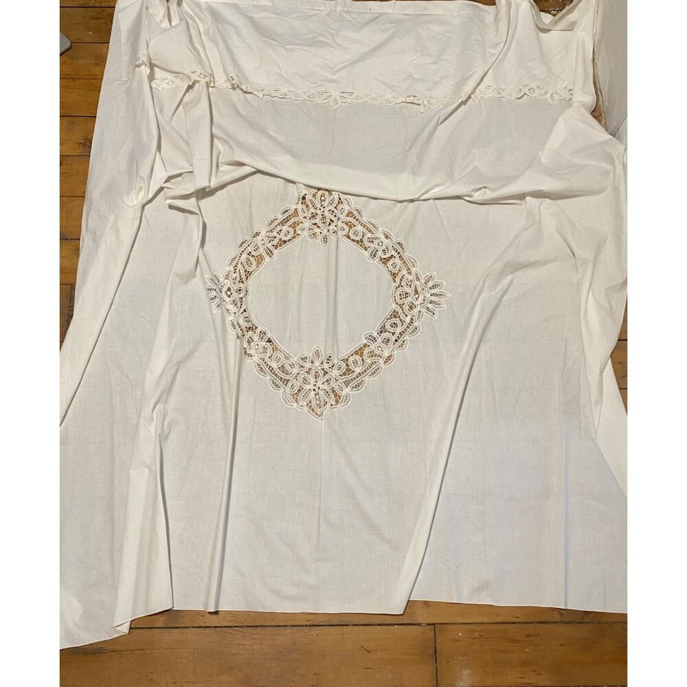 Vintage Lace Shower Curtain Panel Battenburg 72” x 72”